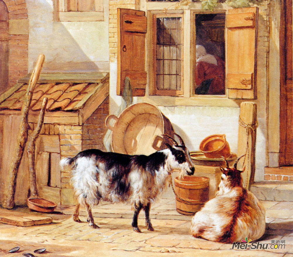 《院子里的两只山羊》亚伯拉罕范斯特里(abraham van strij)高清作品