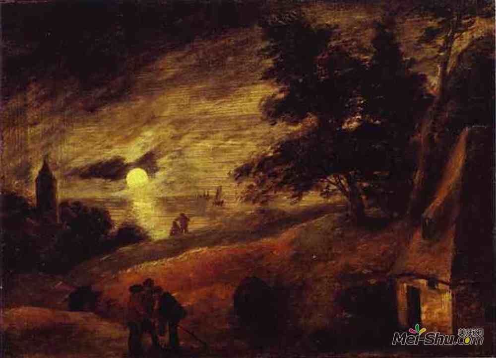 阿德里安·布鲁维尔(Adriaen Brouwer)高清作品《月光下的沙丘景观》