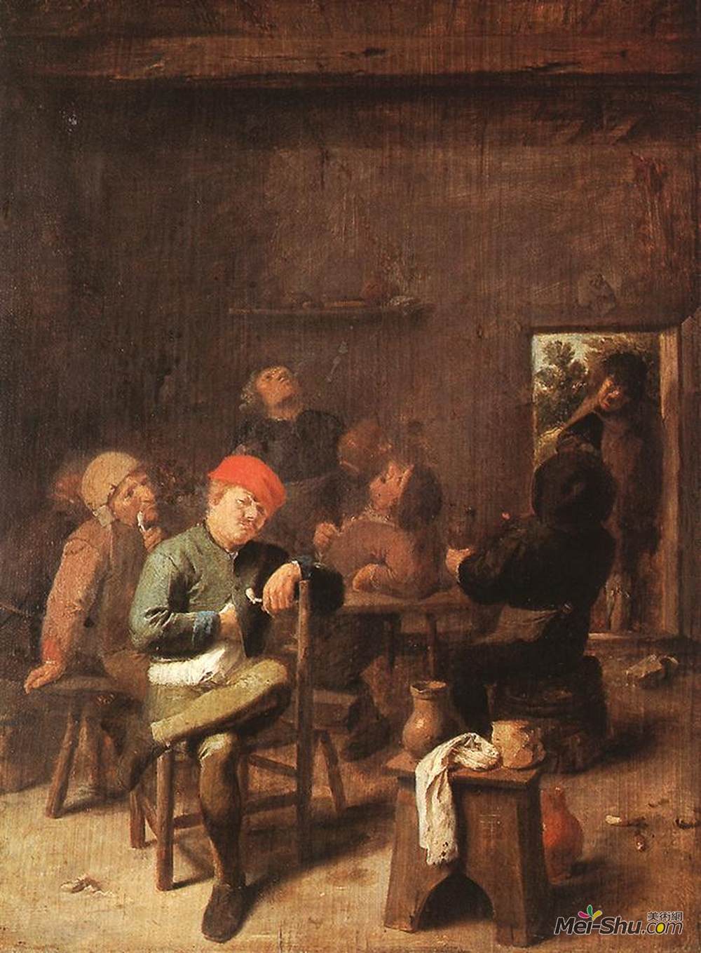 阿德里安·布鲁维尔(Adriaen Brouwer)高清作品《农民吸烟饮酒》