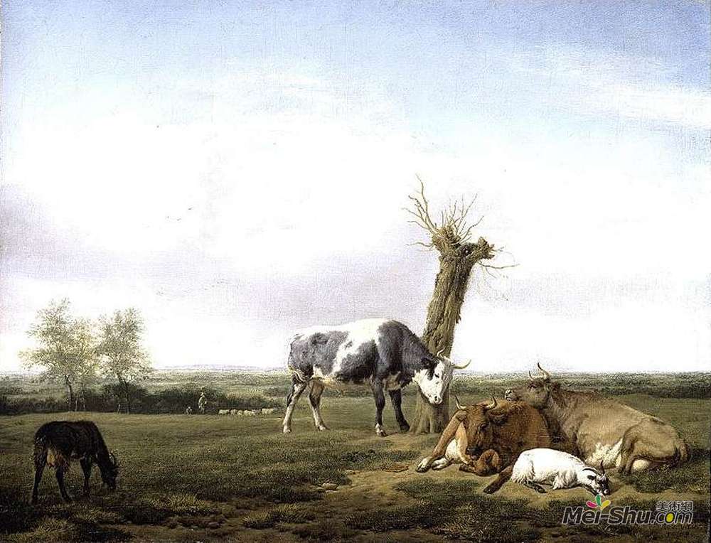 阿德里安·凡·德·维尔德(Adriaen van de Velde)高清作品《草地上的牛羊》