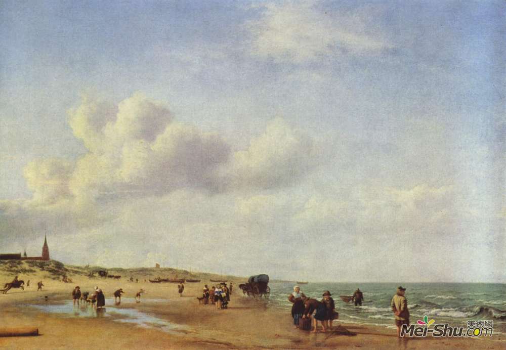 阿德里安·凡·德·维尔德(Adriaen van de Velde)高清作品《斯海弗宁恩海滩》