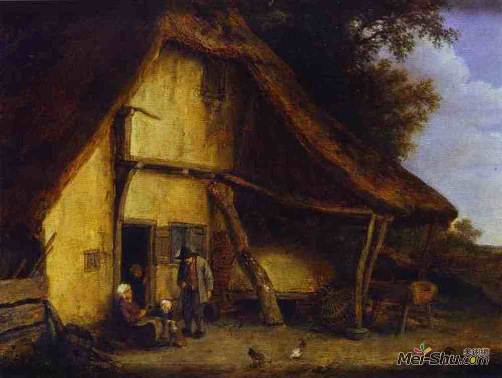 阿德里安·范·奥斯塔德(Adriaen van Ostade)高清作品《农舍外的农民家庭》