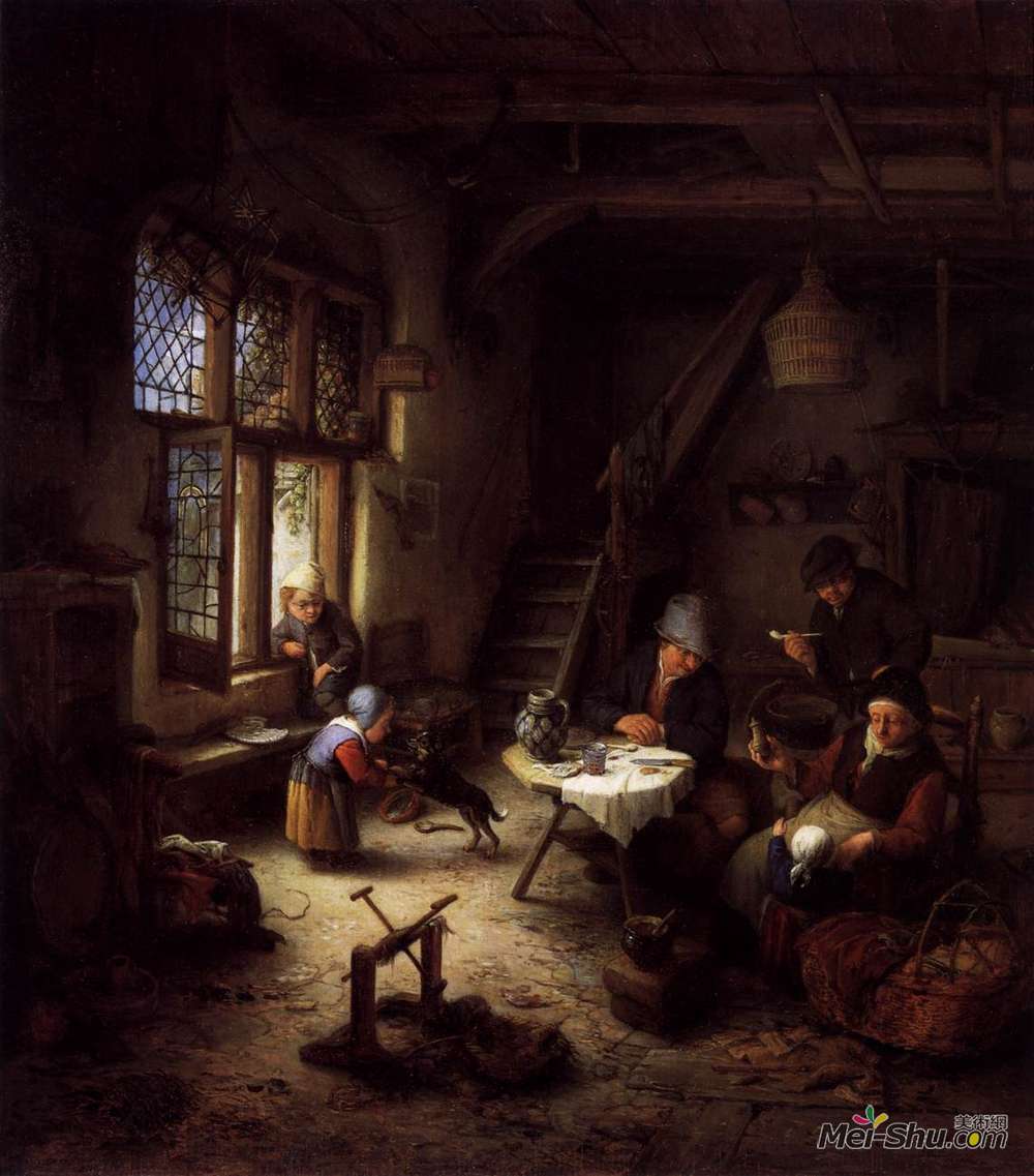 阿德里安·范·奥斯塔德(Adriaen van Ostade)高清作品《农家内的农民家庭》
