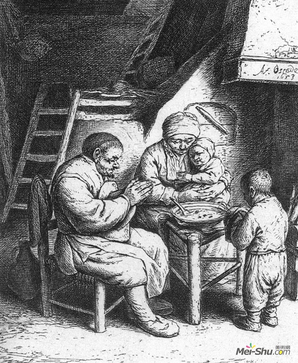 阿德里安·范·奥斯塔德(Adriaen van Ostade)高清作品《餐前祷告》