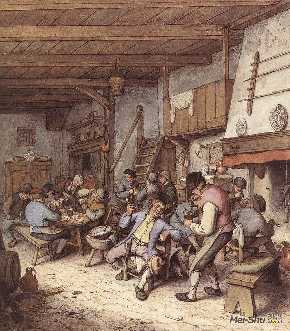 阿德里安·范·奥斯塔德(Adriaen van Ostade)高清作品《酒馆内部》