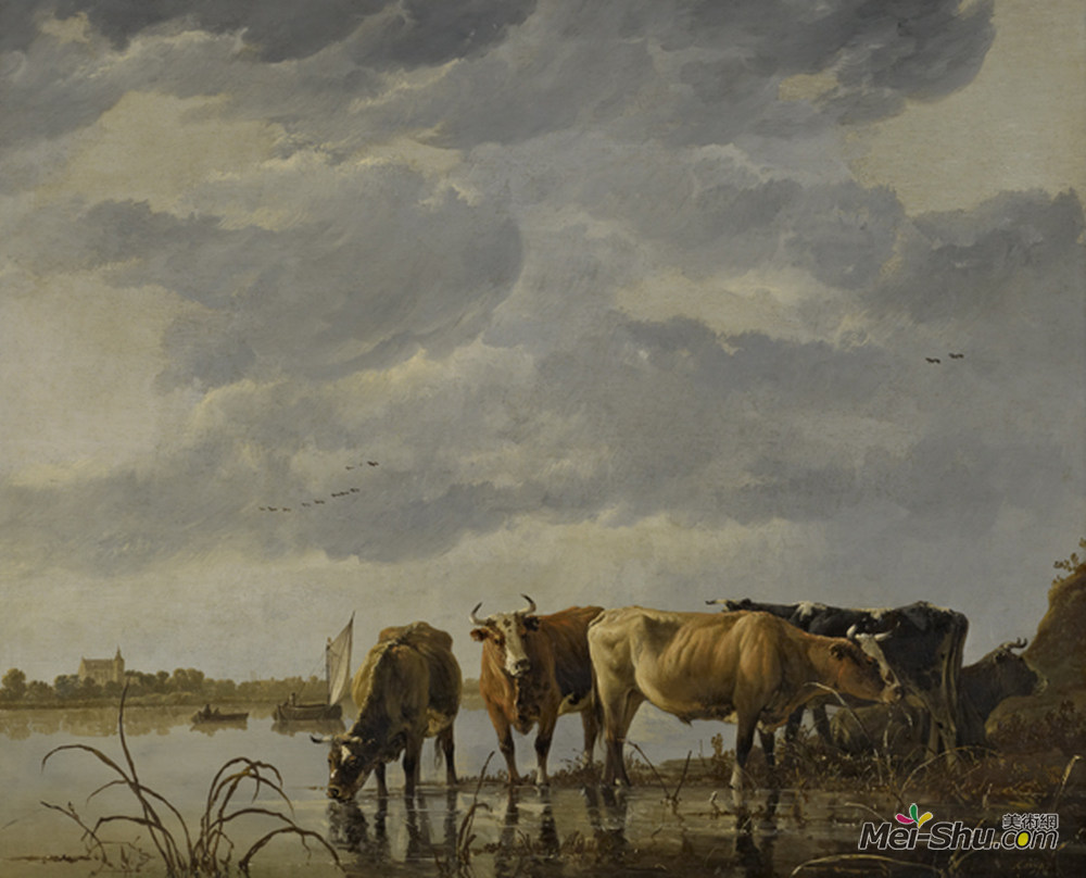 阿尔伯特·库普(Aelbert Cuyp)高清作品《江口镇的牛浇水》