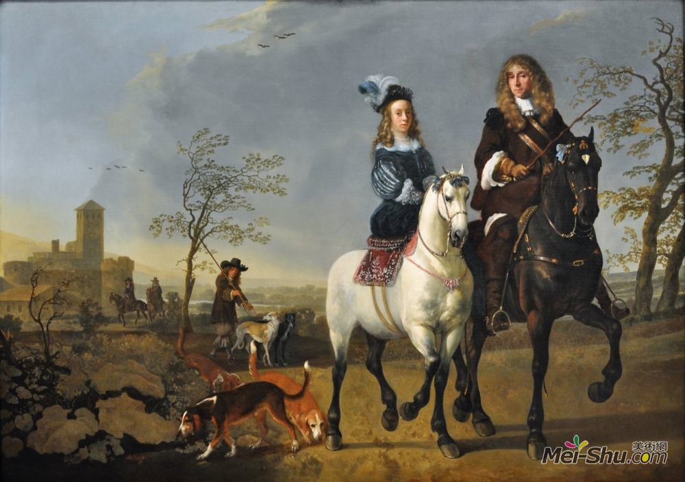 阿尔伯特·库普(Aelbert Cuyp)高清作品《马背上的绅士淑女》