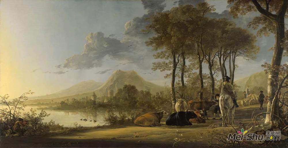 阿尔伯特·库普(Aelbert Cuyp)高清作品《骑马河与农民》