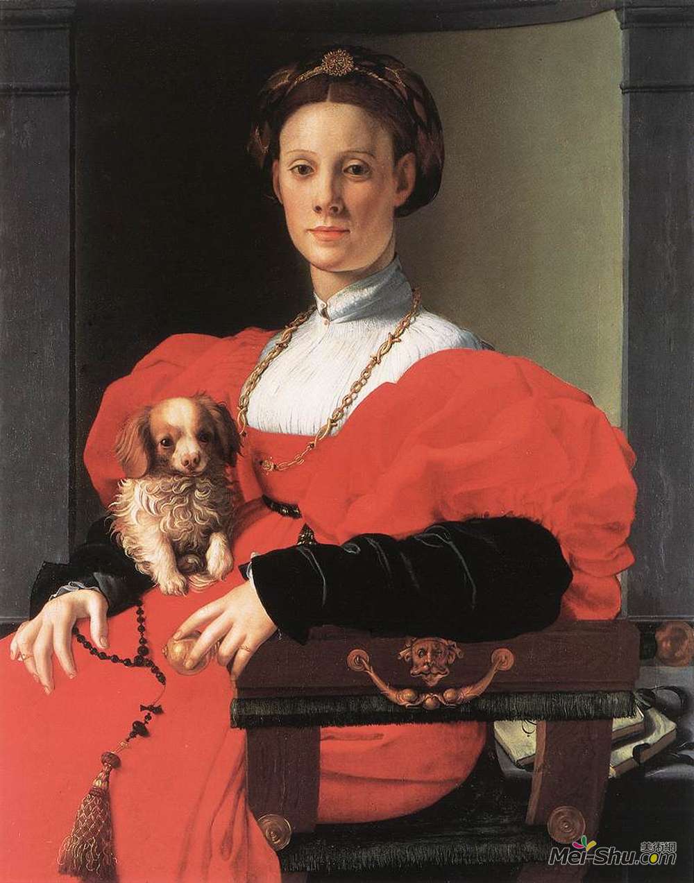 阿尼奥洛·布伦齐诺(Agnolo Bronzino)高清作品《一个带小狗的女士的肖像》