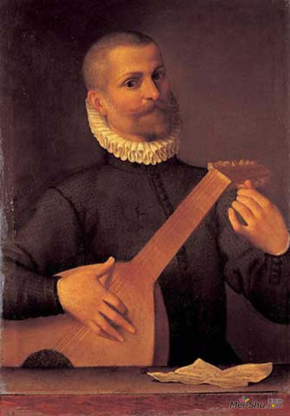 阿戈斯蒂诺·卡拉奇(Agostino Carracci)高清作品《Portrait of a Lutenist (Portrait of the musician Orazio Bass》