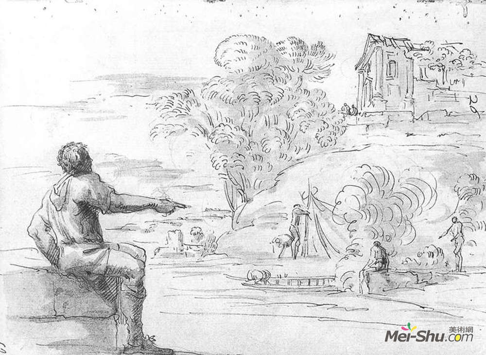 阿戈斯蒂诺·塔西(Agostino Tassi)高清作品《View of the Acqua Acetosa, Rome》