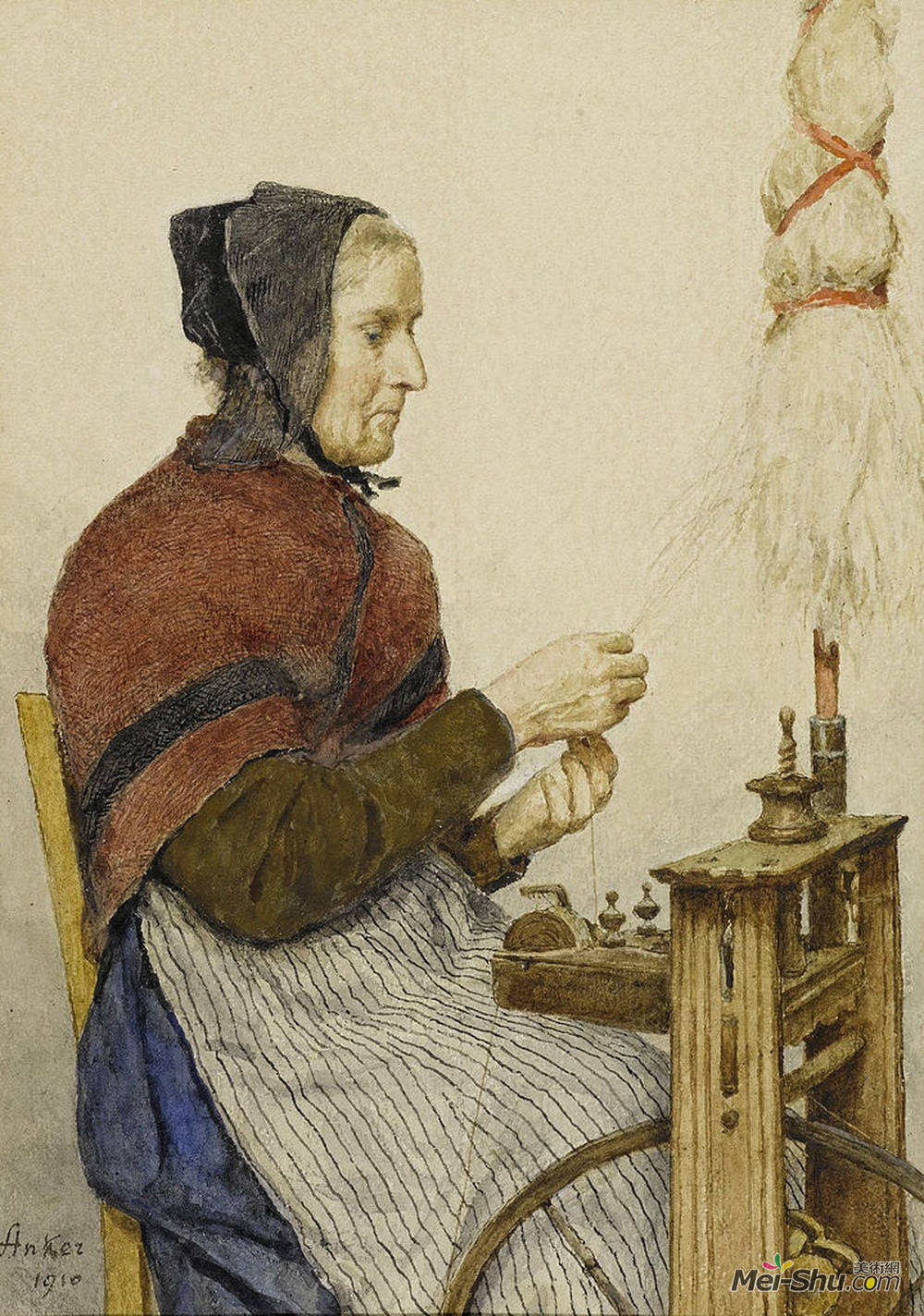 艾伯特安克尔(Albert Anker)高清作品《B & amp?uerin纺车》