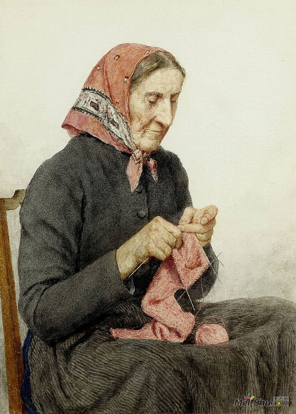 艾伯特安克尔(Albert Anker)高清作品《B & amp?uerin时针织套装》