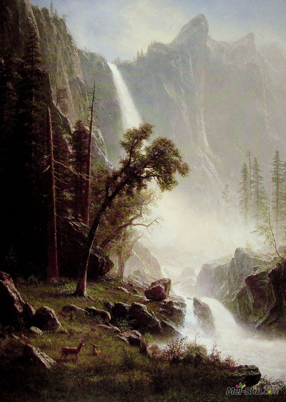 阿尔伯特·比尔施塔特(Albert Bierstadt)高清作品《优诗美地国家公园的新娘面纱瀑布》