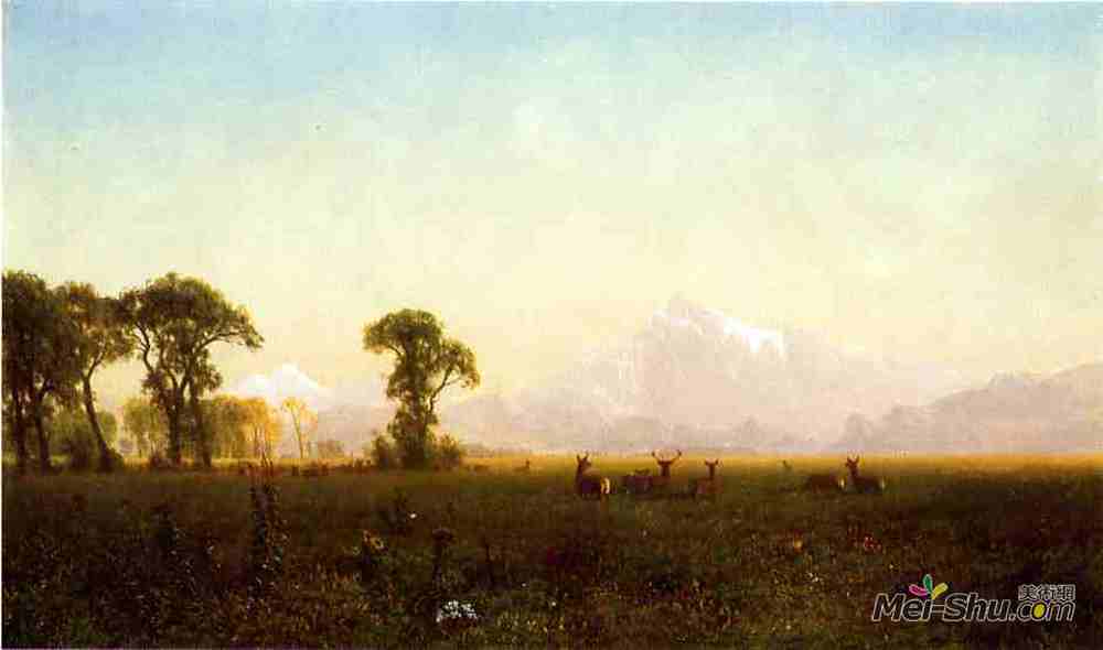 阿尔伯特·比尔施塔特(Albert Bierstadt)高清作品《怀俄明大提顿牧羊场》