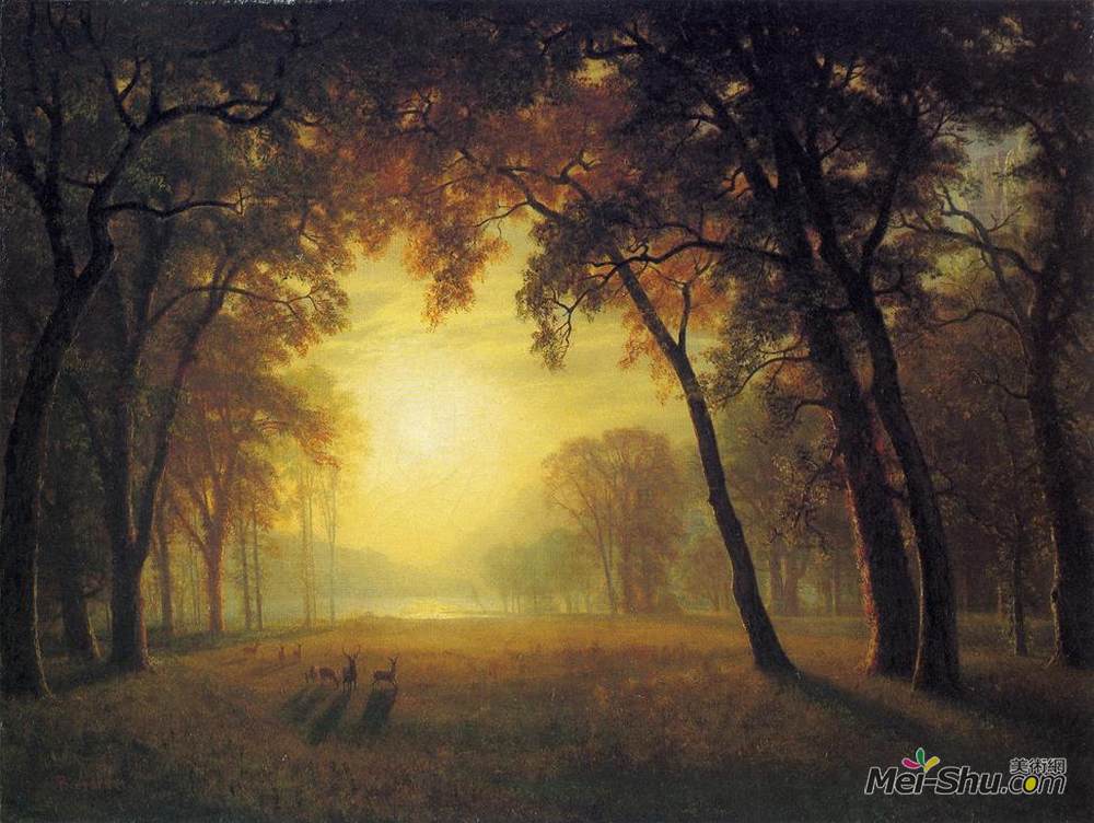 阿尔伯特·比尔施塔特(Albert Bierstadt)高清作品《清代鹿群》