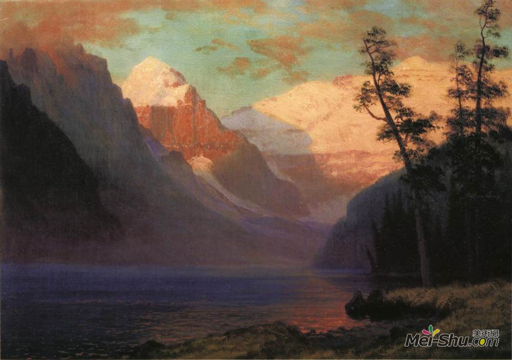 阿尔伯特·比尔施塔特(Albert Bierstadt)高清作品《晚霞，路易斯湖》