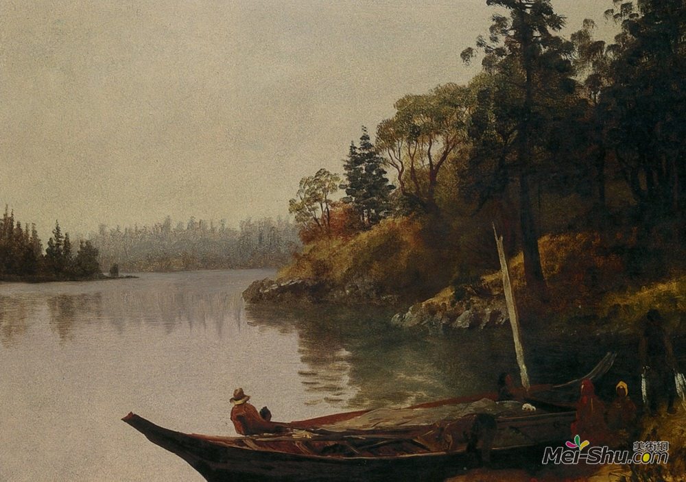 阿尔伯特·比尔施塔特(Albert Bierstadt)高清作品《西北海岸捕鱼》