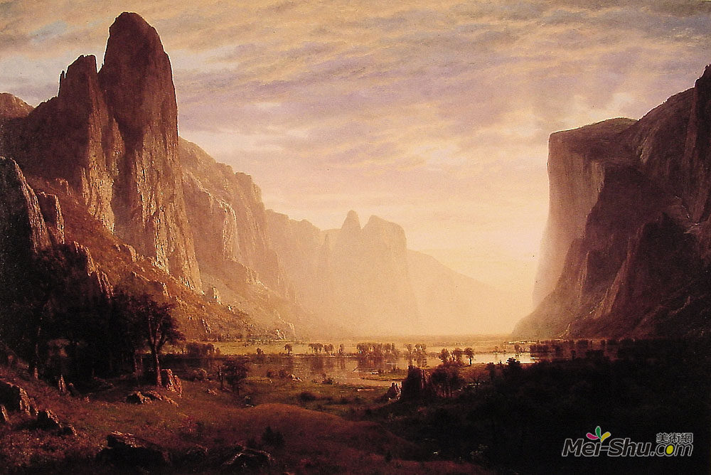 阿尔伯特·比尔施塔特(Albert Bierstadt)高清作品《俯瞰优诗美地国家公园河谷，加利福尼亚》