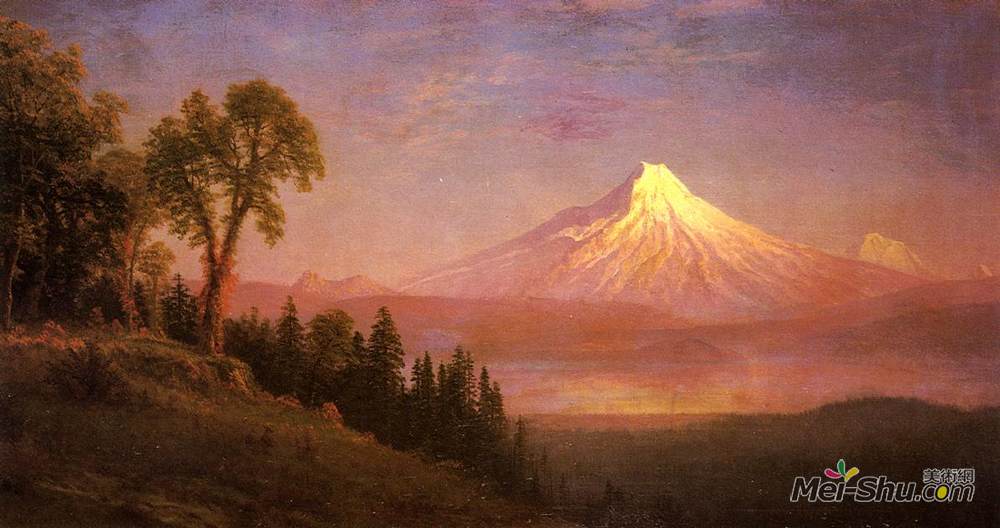 阿尔伯特·比尔施塔特(Albert Bierstadt)高清作品《圣海伦火山，哥伦比亚河，俄勒冈州》