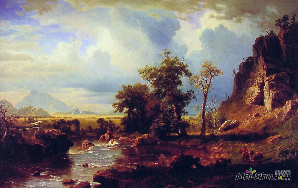 阿尔伯特·比尔施塔特(Albert Bierstadt)高清作品《北叉在内布拉斯加州的普拉特》