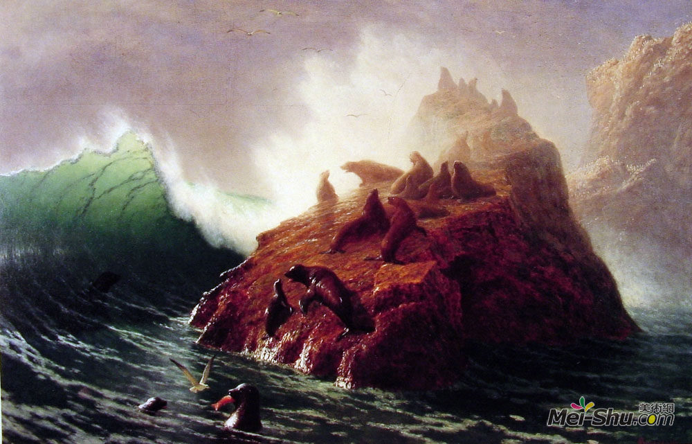 阿尔伯特·比尔施塔特(Albert Bierstadt)高清作品《海豹岩》