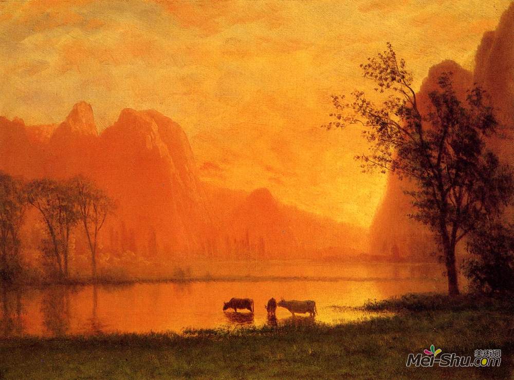 阿尔伯特·比尔施塔特(Albert Bierstadt)高清作品《优诗美地国家公园日落》