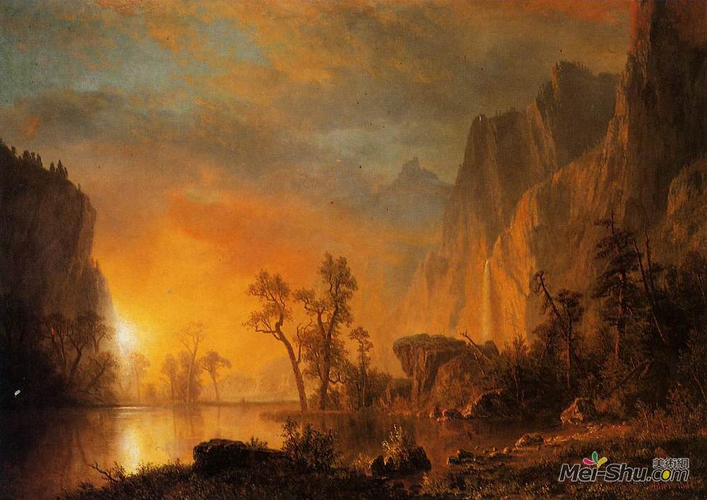 阿尔伯特·比尔施塔特(Albert Bierstadt)高清作品《落矶山脉的日落》
