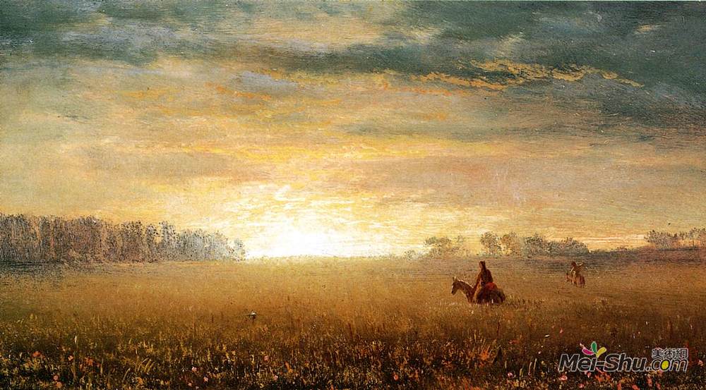 阿尔伯特·比尔施塔特(Albert Bierstadt)高清作品《草原的日落》