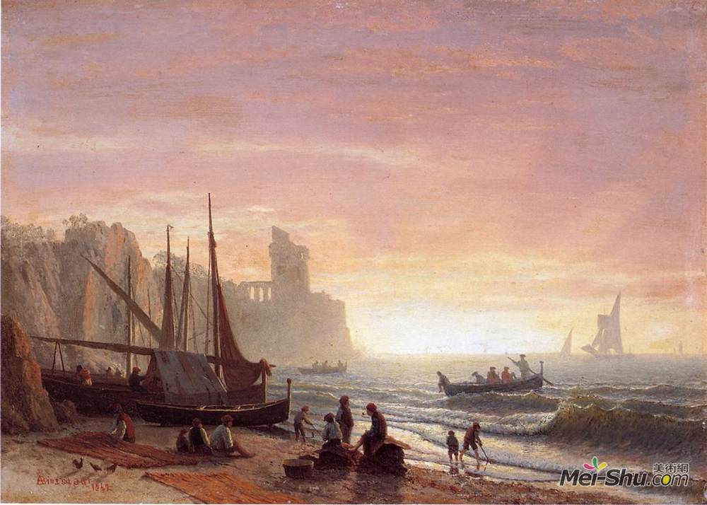 阿尔伯特·比尔施塔特(Albert Bierstadt)高清作品《捕鱼船队》