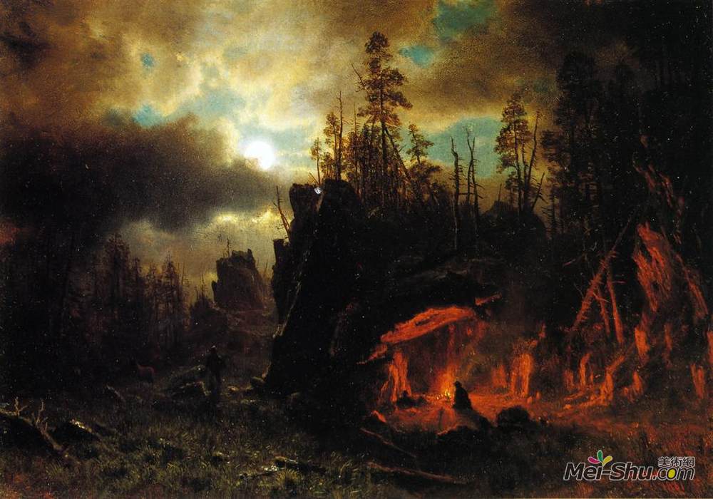 阿尔伯特·比尔施塔特(Albert Bierstadt)高清作品《捕猎者的营地》
