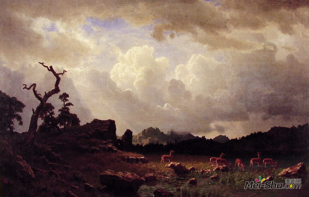 阿尔伯特·比尔施塔特(Albert Bierstadt)高清作品《落基山脉雷暴》