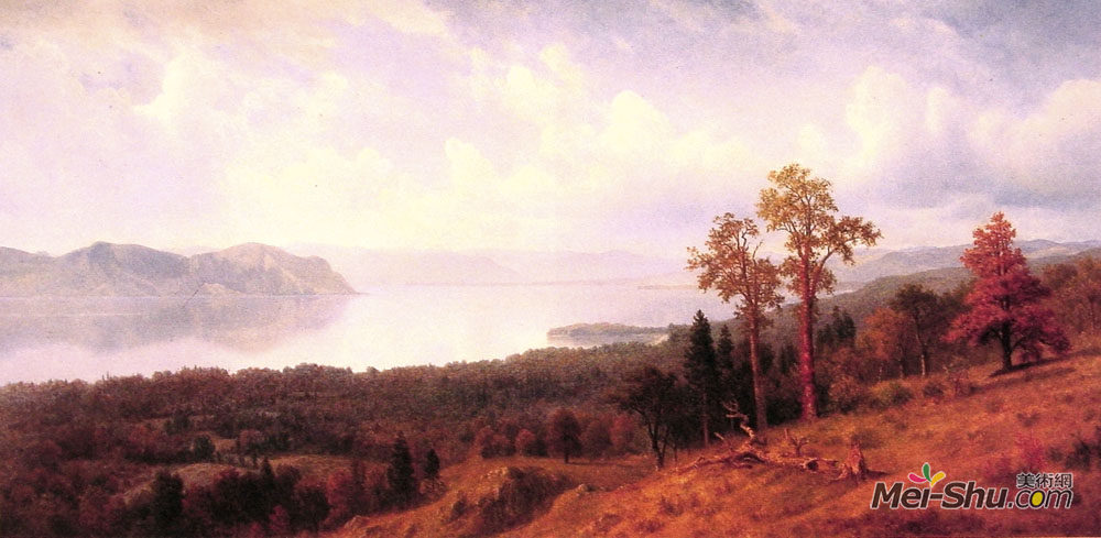 阿尔伯特·比尔施塔特(Albert Bierstadt)高清作品《View of the Hudson Looking Across the Tappan Zee Towards Hoo》