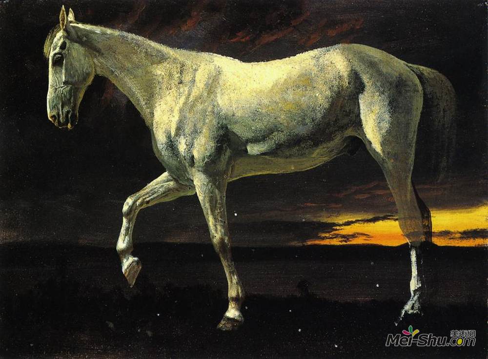 阿尔伯特·比尔施塔特(Albert Bierstadt)高清作品《白马与日落》