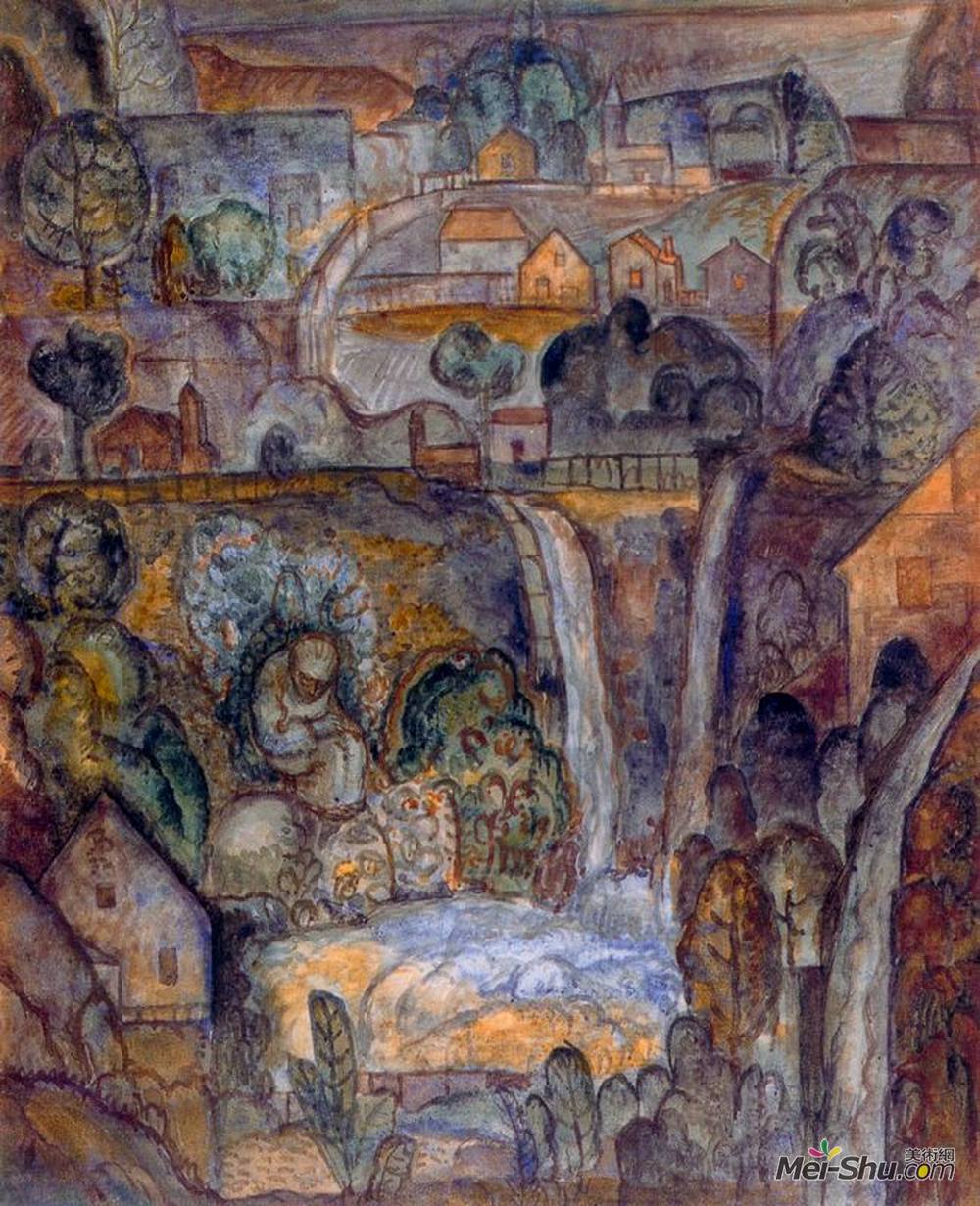 阿尔博特·布洛奇(Albert Bloch)高清作品《蓝色瀑布》