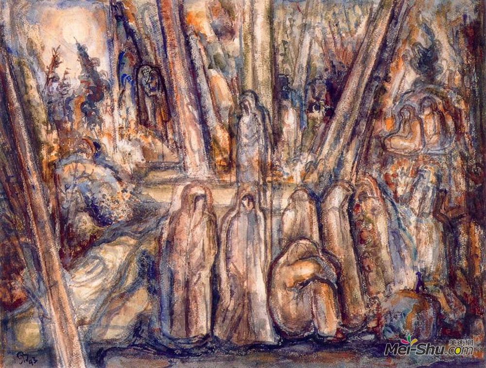 阿尔博特·布洛奇(Albert Bloch)高清作品《银色人物（研究）》