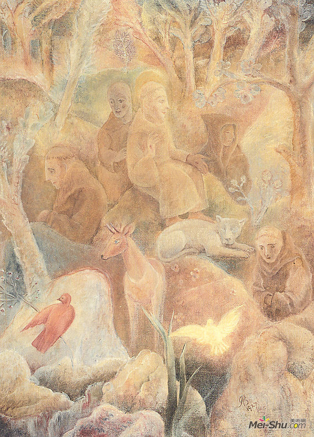 阿尔博特·布洛奇(Albert Bloch)高清作品《森林中的圣弗兰西斯》