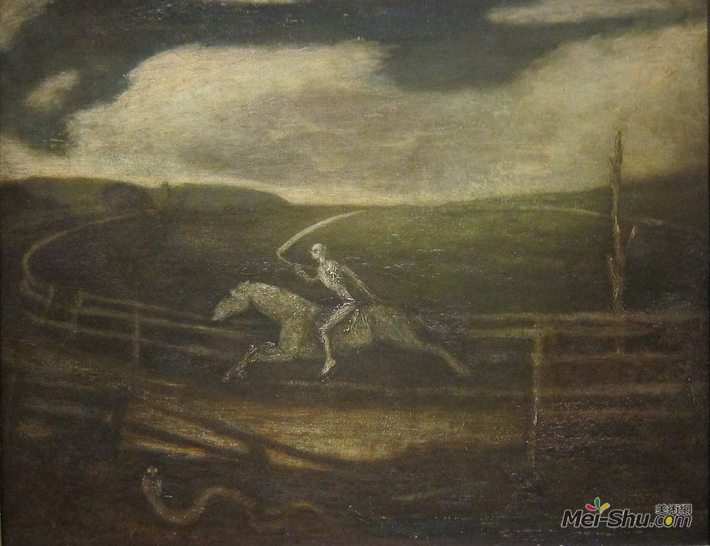 阿尔伯特·平克汉姆·赖德尔(Albert Pinkham Ryder)高清作品《赛马场（苍白马的死亡）》