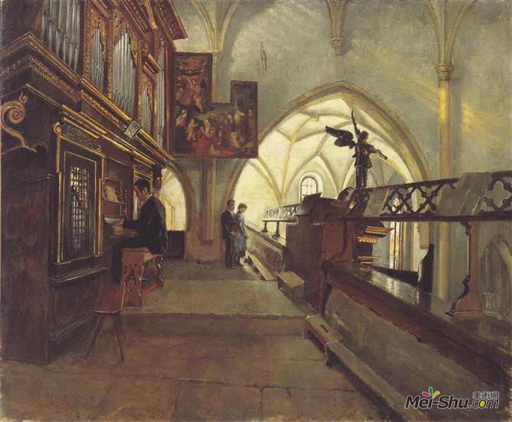 阿尔宾·艾格-利恩茨(Albin Egger-Lienz)高清作品《Auf Dem Kirchenchor Der Lienzer Pfarrkirche St. Andr》