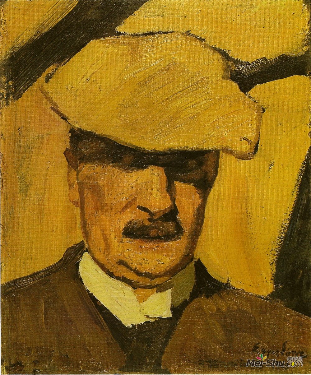 阿尔宾·艾格-利恩茨(Albin Egger-Lienz)高清作品《Selbstbildnis Mit Sportm&ütze》