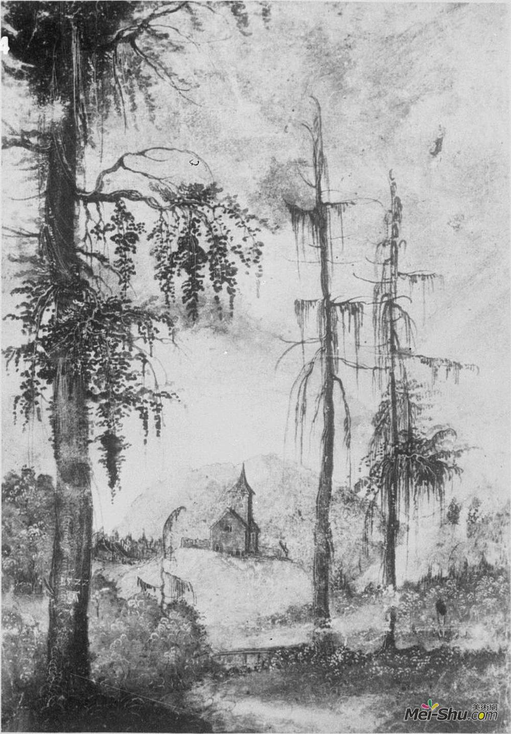 阿尔布雷希·阿尔特多费尔(Albrecht Altdorfer)高清作品《带教堂的高山景观》