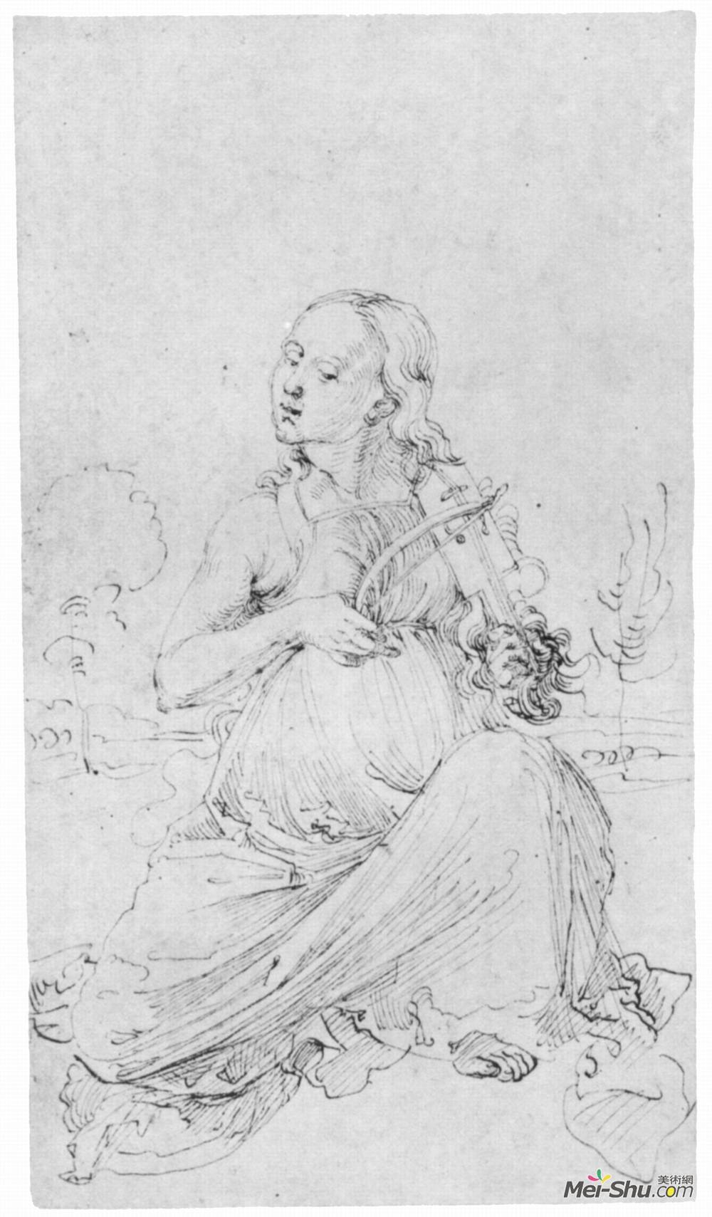 阿尔布雷希特·丢勒(Albrecht Durer)高清作品《Drawing from the "Tarot"   The Muse Thalia》