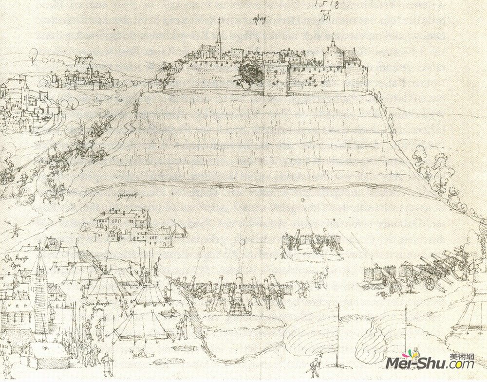 阿尔布雷希特·丢勒(Albrecht Durer)高清作品《Hohenasperg siege by Georg von Frundsberg in war of Swabian》