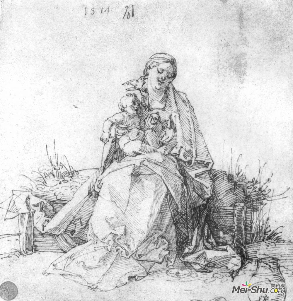 阿尔布雷希特·丢勒(Albrecht Durer)高清作品《麦当娜和孩子在长满草的银行》