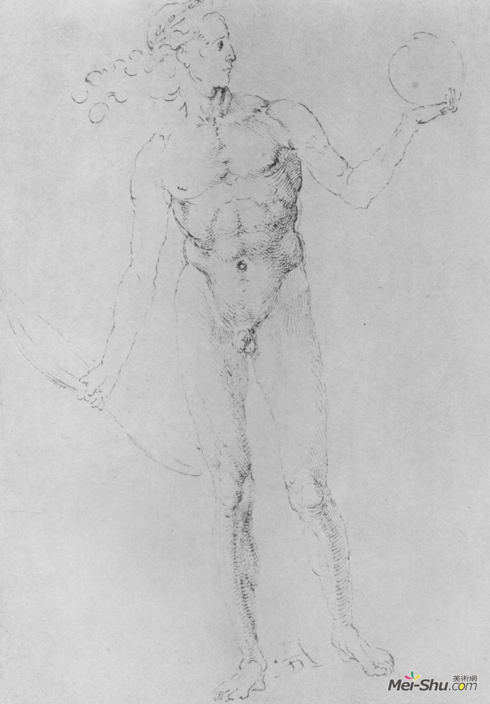 阿尔布雷希特·丢勒(Albrecht Durer)高清作品《男性裸体（阿波罗-波因特）》