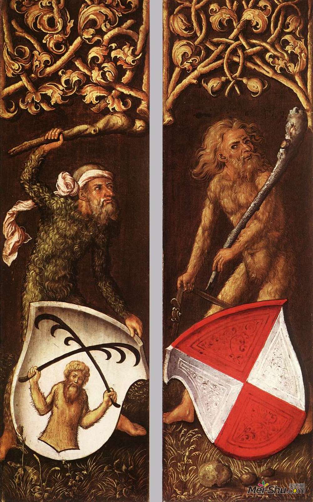 阿尔布雷希特·丢勒(Albrecht Durer)高清作品《Sylvan Men with Heraldic Shields》