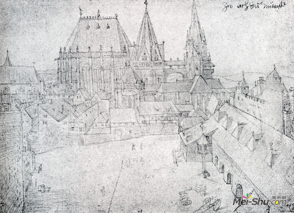 阿尔布雷希特·丢勒(Albrecht Durer)高清作品《艾克拉沙佩尔教堂及其周围环境》