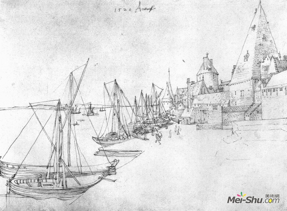 阿尔布雷希特·丢勒(Albrecht Durer)高清作品《The port of Antwerp during Scheldetor》