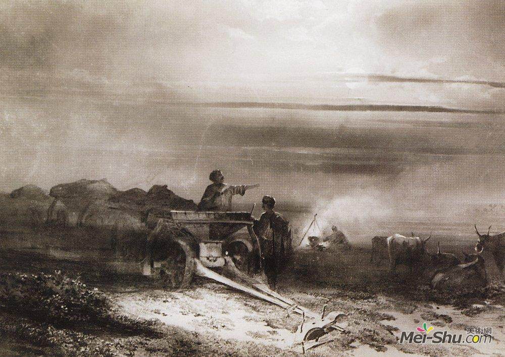 阿列克谢·孔德拉季耶维奇·萨伏拉索夫(Aleksey Savrasov)高清作品《Bivouac in the desert convoy Chumakov》