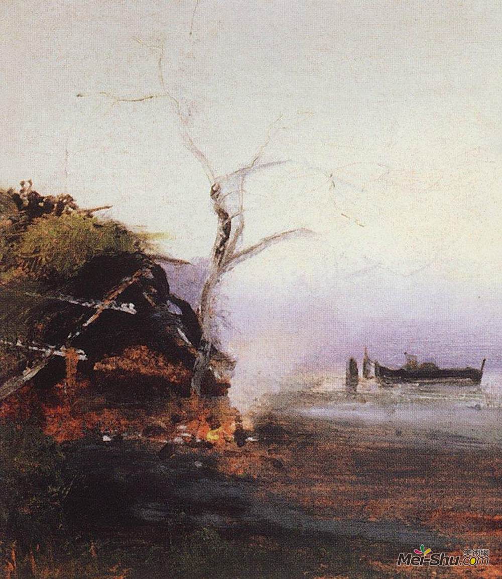 阿列克谢·孔德拉季耶维奇·萨伏拉索夫(Aleksey Savrasov)高清作品《河的篝火》